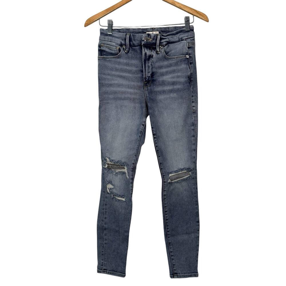 Good American good legs high rise jeans light wash distressed size 6